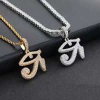 Personnalisé ancien symbole égyptien oeil d'Horus pendentif Hip-Hop Style cuivre incrusté Zircon laiton collier pour femmes hommes cadeau
