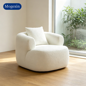 Modern White Teddy Fleece Swivel Accent <b>Chair</b> Comfy <b>Upholstered</b> Single Lounge Sofa <b>Chair</b> with Pillow for Living Room Bedroom - Product Image 1