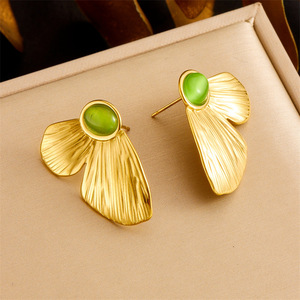 Butterfly Green Cat's Eye Stone Necklace Earring Set Zinc Alloy Party Jewelry - Product Image 3
