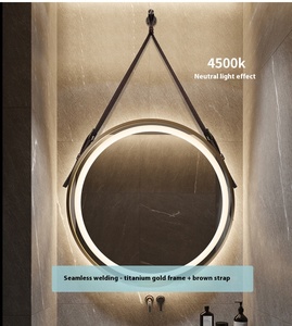 Miroir de maquillage LED mural rond moderne avec lentilles en verre et cadre miroir pour lavabo, salon, appartement ou villa - Product Image 5