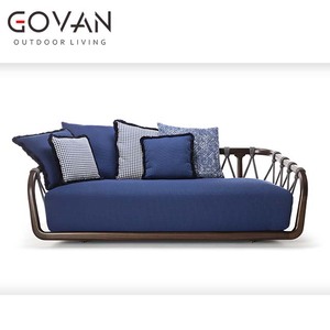Meubles de jardin, style moderne, hôtel, patio, loisirs, bois de teck massif, accents en corde, canapé trois places d'extérieur <span class=keywords><strong>GOVAN</strong></span> - Product Image 6