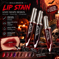 Teinture à lèvres en forme de couteau d'Halloween, couleur personnalisée, longue tenue, imperméable, gloss à lèvres effet sang, maquillage cosmétique OEM ODM