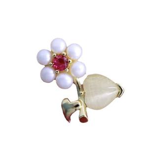 Zhuji 3-3.5 Natural Freshwater Pearl Flower Brooch Cuff Plated <b>Copper</b> Dual-Purpose <b>Jewelry</b> with Diamond Main Stone - Product Image 5