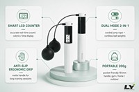 Cuerda de Saltar Digital Inalámbrica con Conexión a APP, Sensor Dual Hall, Contador LCD, Cable de Acero Ajustable y Bolas con Peso