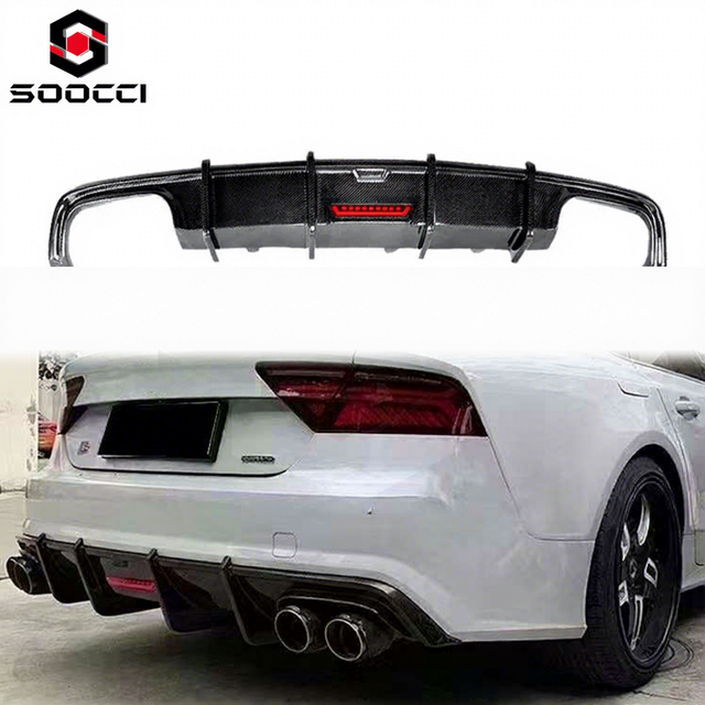 KB Style Carbon Fiber LED Lights S7 Rear Diffuser for Audi S7 C7.5 A7 2016-2018 Sport SLINE Bumper Splitter Spoiler Lip Body Kit