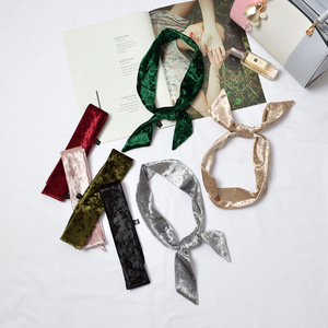 MIO nouvelles femmes écharpe mince couleur unie foulard pur velours maigre soie écharpe filles <span class=keywords><strong>Vintage</strong></span> <span class=keywords><strong>cravate</strong></span> ceinture tête foulards pour dames - Product Image 1