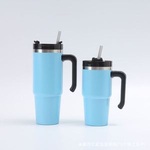 Mug de voyage isotherme sous vide 20oz 30oz avec poignée, couvercle en acier inoxydable et paille antidérapante, pour boissons chaudes et froides - Product Image 6