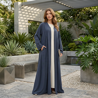 Abaya brodée violette pour femme, robe musulmane coupe trapèze, avec dentelle, kaftan ouvert sur le devant, longue cardigan de luxe, robes arabes islamiques de Dubaï