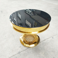 Mesa Redonda de Acero Inoxidable Dorado con Tapa de Vidrio Negro para Banquetes de Boda, Exhibición de Pasteles, Personalizable