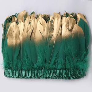 Venta barata, adornos de plumas plateadas con flecos de punta de ganso dorado en aerosol para ropa de fiesta de carnaval, decoración de encaje dorado - Product Image 4