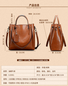 Sacs fourre-tout pour femmes, nouveaux sacs à main de créateur en cuir véritable ciré, sacs à bandoulière de luxe pour femmes - Product Image 3