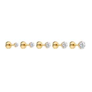 Pendientes de Cartílago Minimalistas de Oro Sólido de 14K con Zirconia Redonda, Ligeros, de Titanio G23 con Parte Trasera Plana, Joyería de Piercing para Mujer - Product Image 1
