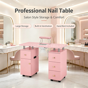 Table de manucure rose, fournitures d'usine directe, tables à ongles avec aspirateur, table mobile pour réparation d'ongles, bureau à ongles - Product Image 2