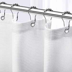 Best Selling Luxury Plain Jacquard Waffle Weave 100% Polyester Eco-Friendly White 180x180cm Shower <b>Curtain</b> Set <b>with</b> 12pcs <b>Hooks</b> - Product Image 1