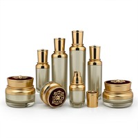 Flacons en acrylique pour cosmétiques, sérum, lotion, crème pour le visage, fond de teint, avec bouchon en plastique doré en forme de fleur, pot cylindrique en stock