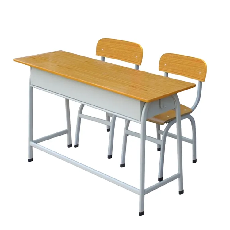 Ensemble de bureau et chaise d'étudiant de collège en gros d'usine mobilier scolaire à double siège en bois d'université chaise et table de classe