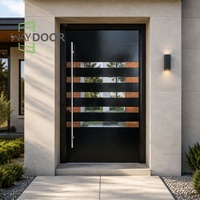 Pintu Eksterior Pivot Besar Tugas Berat Kayu Solid Red Oak Desain Garis Geometris Keamanan Tinggi untuk Rumah Tipe Townhouse