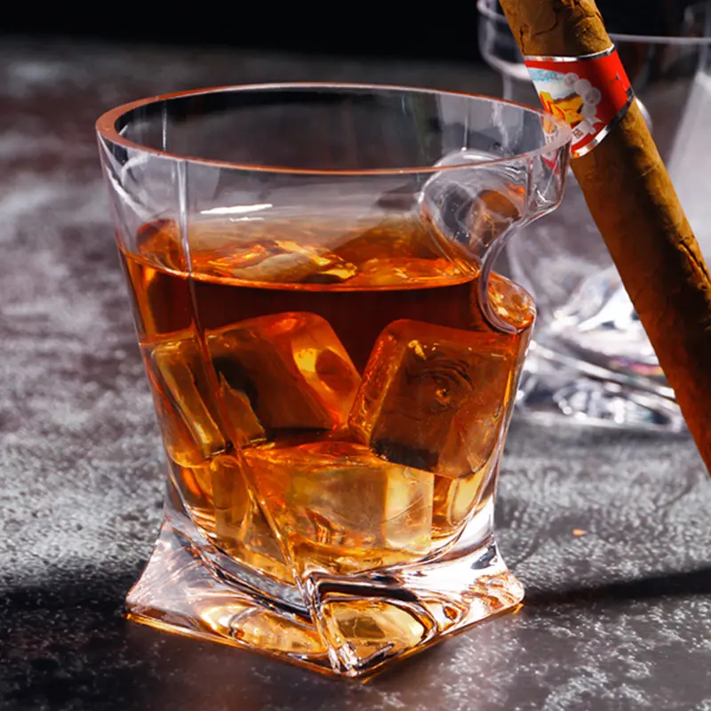 Şeffaf renk ahşap puro tutucu viski bardağı kurulu tutucu ins rüzgar şeffaf viski bardağı