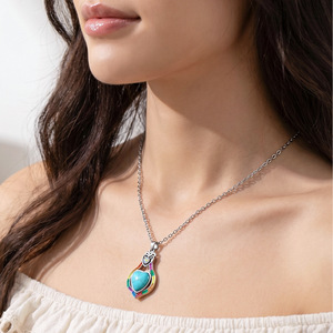 Conjunto de collar y aretes con forma de corazón, aleación plateada, estilo bohemio, joyería para mujer, conjuntos de moda para fiestas con incrustaciones de turquesa - Product Image 2