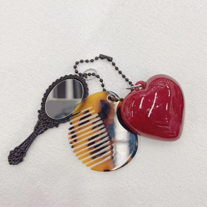New Leopard Pattern Comb Keychain Pendant Cute Fashion Heart Makeup <b>Mirror</b> Bag Hanging Ornament - Product Image 3