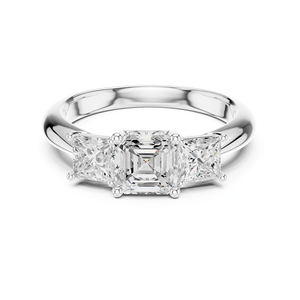 Anillo Clásico para Mujer con Tres Diamantes Cultivados en Laboratorio, Corte Asscher, Halo de 2 Quilates, Certificado IGI, Plata de Ley 925, para Boda, Fiesta o Aniversario - Product Image 1