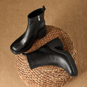 Zapato Artesanal de Una Sola Pieza con Hebilla Grande, Estilo Retro, Tacón Redondo, Cuero Genuino, Impermeable, Suela Blanda, Antideslizante y Duradero - Product Image 4