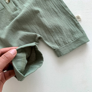 Summer Baby Boy Short-sleeved Romper Solid Single-button Jumpsuit Newborn Girl Clothes with Pockets - Product Image 6