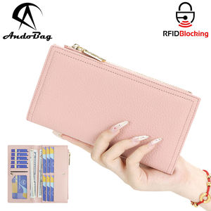 AndoBag Cartera Larga Delgada de Cuero Genuino, Bloqueo RFID, Ranuras para Múltiples Tarjetas, Monedero con Cremallera para Uso Diario 1909 - Product Image 1