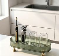 Prime Pick Organisateur de comptoir en plastique rayé avec plateau de drainage surélevé pour tasses, vaisselle, salle de bain et cuisine