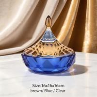 Bonbonnière en cristal facetté Hitop avec couvercle, bleu ambre, cristal taillé, récipient pour parfum d'intérieur, décoration de table de mariage