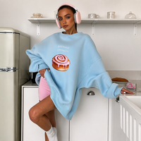Sweatshirt Wanita Oversize Motif Cinnamon Roll Lengan Panjang Longgar Kasual Streetwear