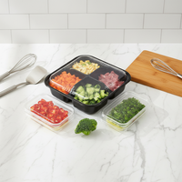 Boîte de rangement jetable en plastique PET avec couvercle, compartiments multiples (1, 2, 3, 4), pour aliments, estampage cristal, capacité 500g, acceptée