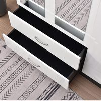 Concept demi-ouverte, avec cintre, lit de chambre à coucher, 4 portes et 2 tiroirs, haute finition brillante, miroir