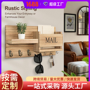 Wooden Mail And Key Rack Wall Mounted <b>Shelf</b> With <b>Hooks</b> And Storage Box For Entryway Organization - Product Image 2