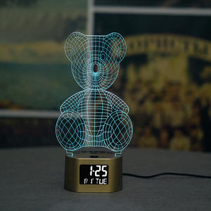 カスタム木製3D目覚まし時計LEDナイトライト7色タッチテーブルランプUSB充電式モダンデザインオフィス用電気式 - Product Image 2