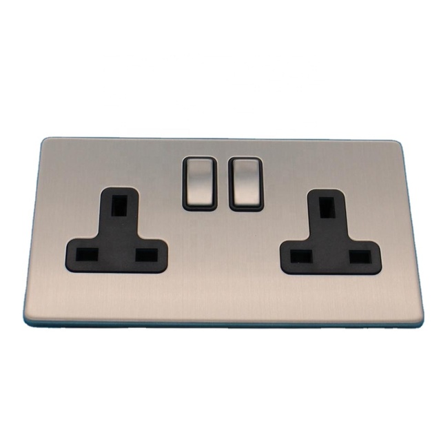 Double 13A Stainless Steel Plug with Socket Switch Socket 220-250V Residential