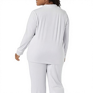 Ensemble décontracté 2 pièces pour femme, en tricot 100% coton, manches longues, couleur unie, col en V plissé, boutonné, design personnalisé, mignon, OEM, vente en gros - Product Image 2