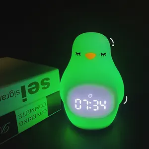 Cross border silicone penguin alarm clock children baby kids sleep trainer with night light USB charging