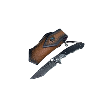 Couteau pliant en acier Damas personnalisé avec étui en cuir |   Couteau de poche EDC fait main |   Fournisseur de couteaux tactiques OEM - Product Image 1