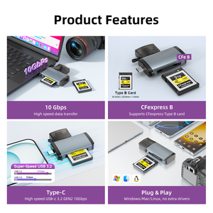 <span class=keywords><strong>Carcasa</strong></span> de Aluminio, Adaptador de Lector de Tarjetas CFexpress Tipo B USB C 3.1 Gen 2 de 10 Gbps Externo, Compatible con Windows/Mac/Linux/Android - Product Image 2