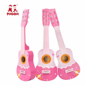 Toptan çocuk oyun enstrüman pembe 21 inç ahşap gitar oyuncak kızlar için