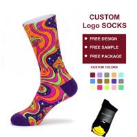 Chaussettes de sport sans couture avec logo personnalisé, imprimées numériquement en 3D, brodées, design tendance, chaussettes de compression unies, sublimation