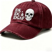 Gorra de Béisbol Unisex Negra de Mezclilla con Logotipo Bordado de Calavera IDK IDC IDGAF, Ajustable, Estilo Urbano