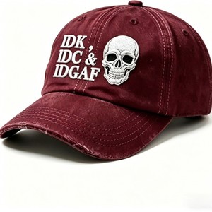 Gorra de Béisbol Unisex Negra de Mezclilla con Logotipo Bordado de Calavera IDK IDC IDGAF, Ajustable, Estilo Urbano - Product Image 2