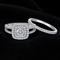Ensemble de mariage en argent sterling 925 avec bague de fiançailles double halo ronde brillante de 0,5 ct pour femme, bagues empilables pour mariage
