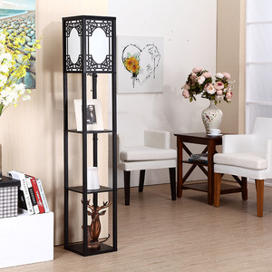 Lampe sur pied de style chinois moderne, simple et en bois, pour chambre à coucher, avec étagère - Product Image 2