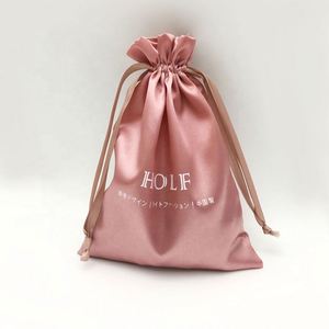 Sacs d'emballage pour bijoux chinois recyclables, pochettes anti-poussière en soie rose, emballage pour bijoux en fausse soie avec cordon de serrage - Product Image 6