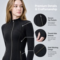 Veste de yoga pour femme en nylon solide à manches longues avec fermeture éclair dorée, respirante, pour le sport et le fitness