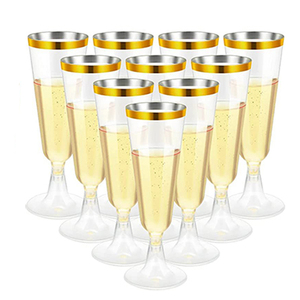 Copas de Champán Desechables de Plástico PS con Borde Dorado Plateado, Juego de 25 Piezas, 4.7oz/150ml, para Bodas y Fiestas - Product Image 2