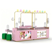 Kiosque de magasin pop-up rose et mignon, présentoir à bijoux et cosmétiques, fabrication OEM, design de magasin personnalisé, solution de vitrine tout-en-un